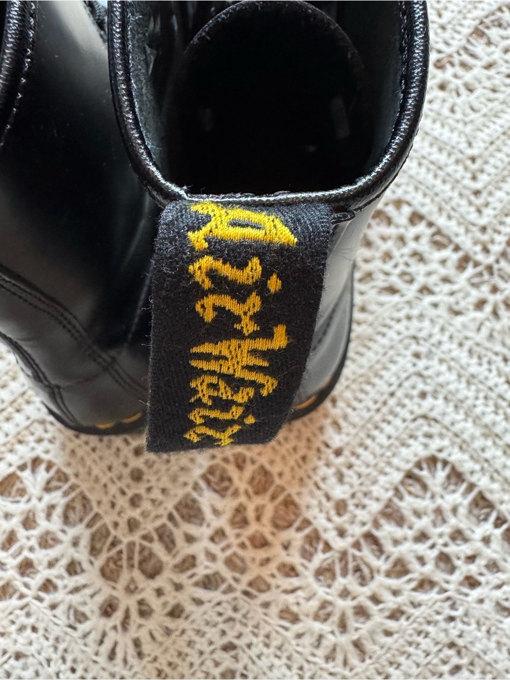 Dr. Martens Matte Black Leather Eye Lace-Up Boots Yellow Stitching Size 9 - Picture 8 of 16